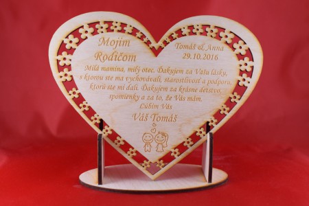 Poďakovanie rodičom gravírované srdiečko 20x15cm 12,5€
