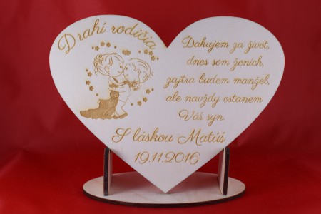 Poďakovanie rodičom gravírované srdiečko 20x15cm 12,5€