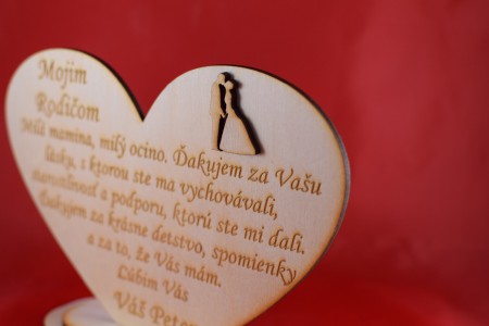 Poďakovanie rodičom gravírované srdiečko 20x15cm 12,5€