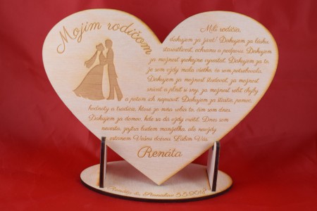 Poďakovanie rodičom gravírované srdiečko 20x15cm 12,5€